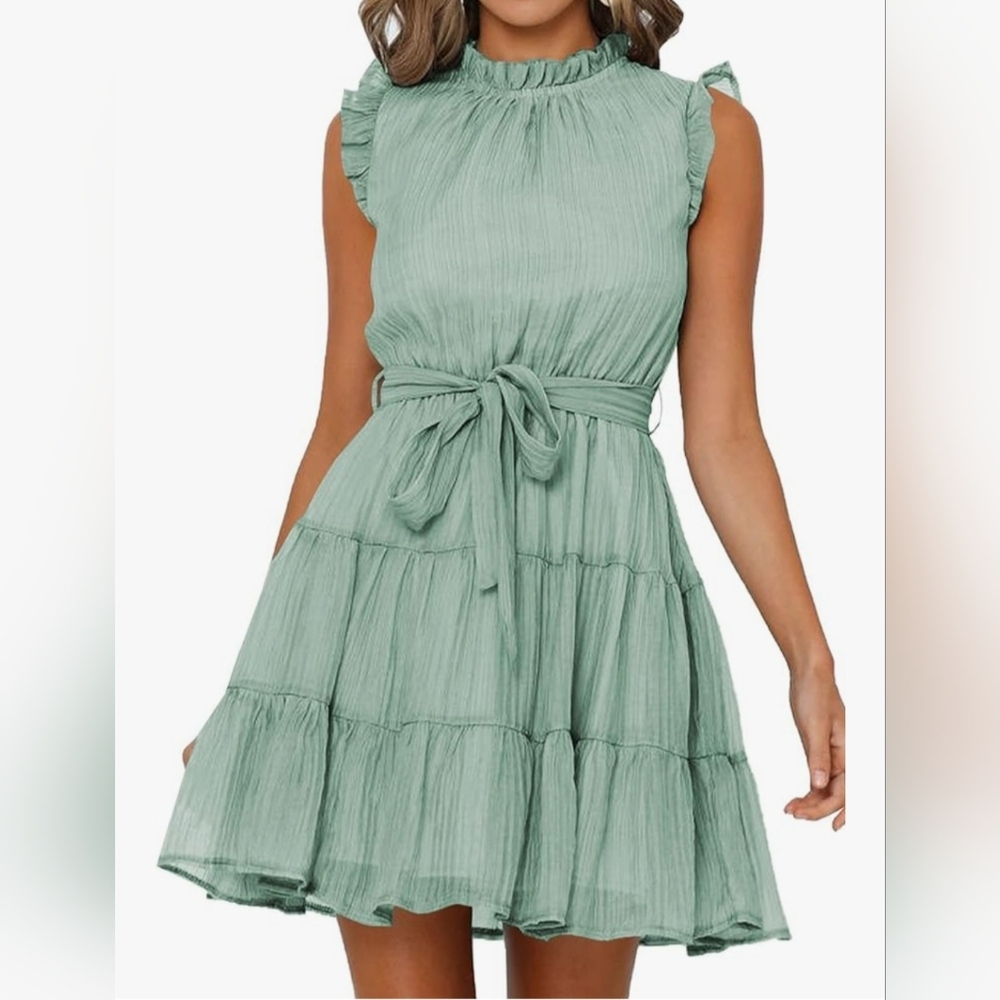 Amazon Green Sleeveless Ruffled Tiered Sundress